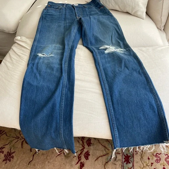 redone 90's high rise loose distressed straight leg jeans - Picture 5 of 8